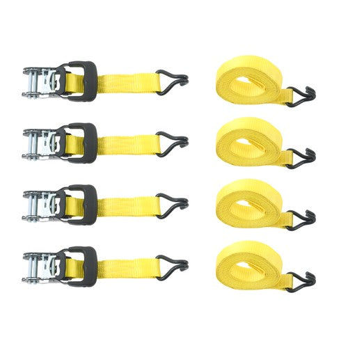 DURAFORCE 4 Pc 1.5" inch x 16' Ft Ratchet Tie Down Cargo Straps 1100 Lbs J Hooks