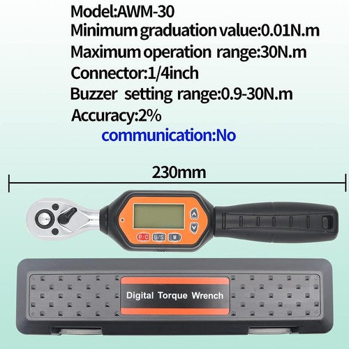 DURAFORCE New AWM-30 N 1/4 inches Mini Digital Reversible Torque Wrench 0.66-22.12 ft-lbs