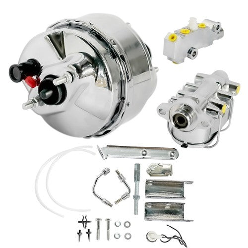 DURAFORCE 9" Chrome Brake Booster Master Cylinder Disc Drum Valve Kit For Chevy Corvette
