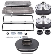 DURAFORCE Finned Tall Valve Covers & 12 Oval Half Air Cleaner & Breather Kit for SBC Black