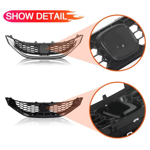 FIT 2013-2015 Honda Civic Sedan Front Bumper Upper Grille Grill W/Chrome Trim