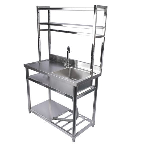 DURAFORCE 39.4in Stainless Steel Utility Sink Set Left Platform Commercial Sink w/ Shelves