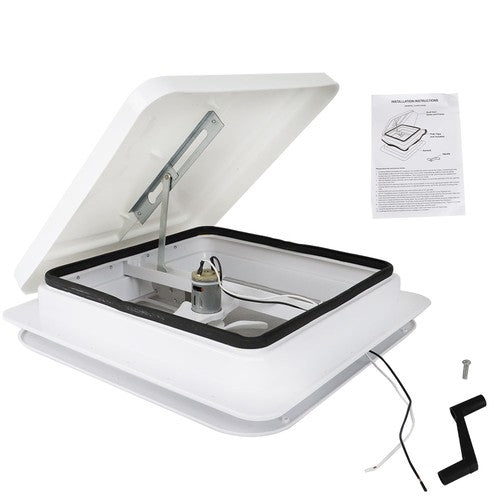DURAFORCE For Camper Trailer Universal White 14" × 14" RV Roof Vent Fan Kit 12V 6" Blades