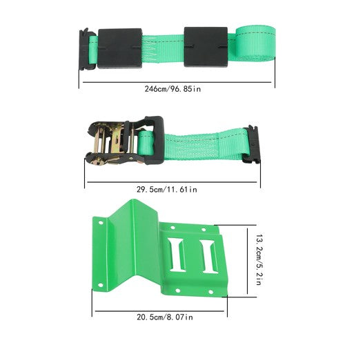 DURAFORCE Heavy Duty E Track System 2 Ratchet Straps 4 Wheel Chocks Mounting Kit Green