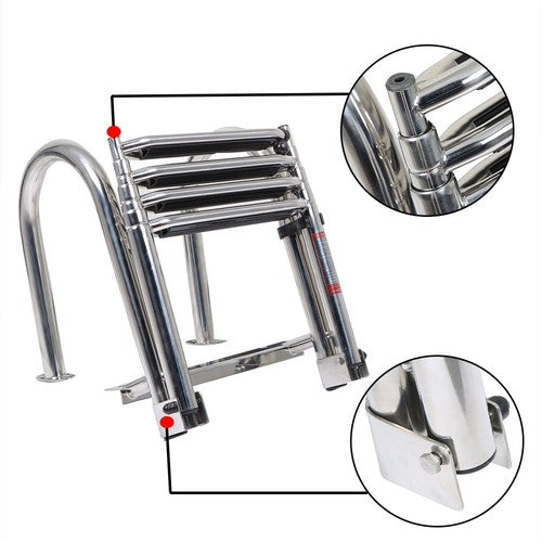 DURAFORCE New Stainless Steel Telescoping Boat Ladder 4 Step Foldable Hand armrest