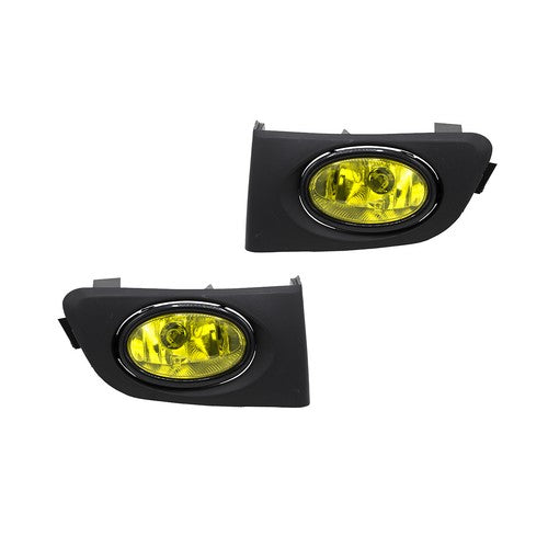 DURAFORCE Fit 2001-2003 Honda Civic Sedan Front Mesh Grille Grill & Yellow Lens Fog Lights