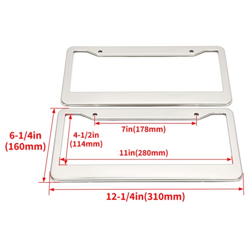 Chrome Stainless Steel Metal License Plate Frame Tag Cover With Screw Caps 2 Pack