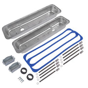 DURAFORCE Finned Polished Aluminum Center Bolt Short Valve Covers For SBC 350 5.7 5.0 V8