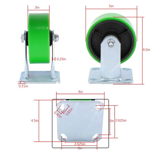 DURAFORCE Polyurethane 1000Lbs 5"×2" Caster Wheels Green Straight Wheels Heavy Duty