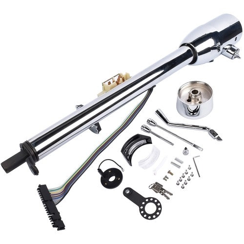 DURAFORCE 30" Chrome Tilt Auto Steering Column w/ 9 Hole Wheel Adapter Key Stainless Steel