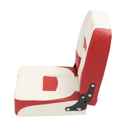 DURAFORCE Boat Seat Low Back Folding Fishing White+Red Seat Captain Chair Foam Padding