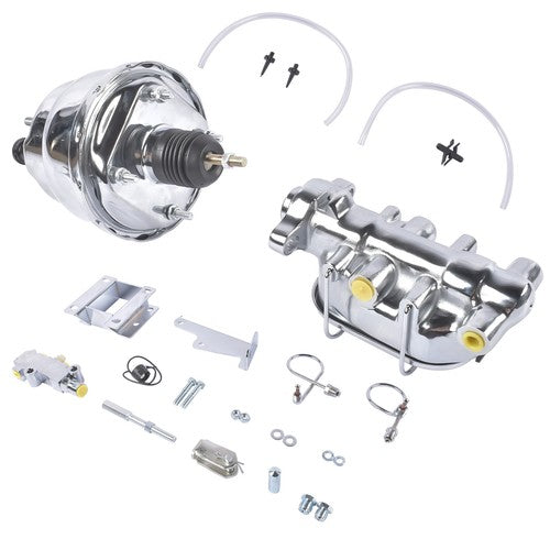 DURAFORCE 7Inch Chrome Power Brake Booster Master Cylinder Disc Drum Kit for Bel Air 55-57