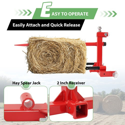 DURAFORCE 3 Point Hay Bale Spear Receiver Hitch Cat 1 Tractor W/Gooseneck Ball 3000 LB