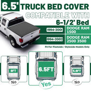 DURAFORCE For DODGE RAM 1500/2500/3500 1994-2001 2002 6.5ft Bed Soft Roll-Up Tonneau Cover