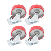 DURAFORCE Four 4-inch red polyurethane galvanized casters with side brakes