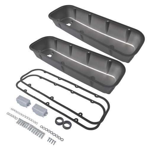 DURAFORCE 3-11/16" Tall Finned Valve Covers Black for Chevy BBC 396 402 454 502 1965-1995