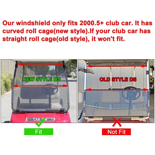DURAFORCE Fold Down Clear Golf Cart Windshield Windscreen For 2000.5-Up Club Car DS