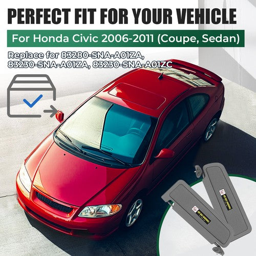 DURAFORCE Atlas Gray Sun Visor Dark Gray Pair For 2006-2011 Honda Civic Left & Right