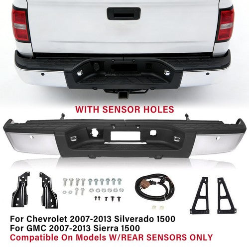 Chrome Rear Bumper For 2007-2013 Chevy Silverado GMC Sierra 1500 Sensor Hole