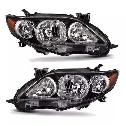 DURAFORCE Headlights Headlamp Pair Black Housing for 2011-2013 for Toyota Corolla LE XLE