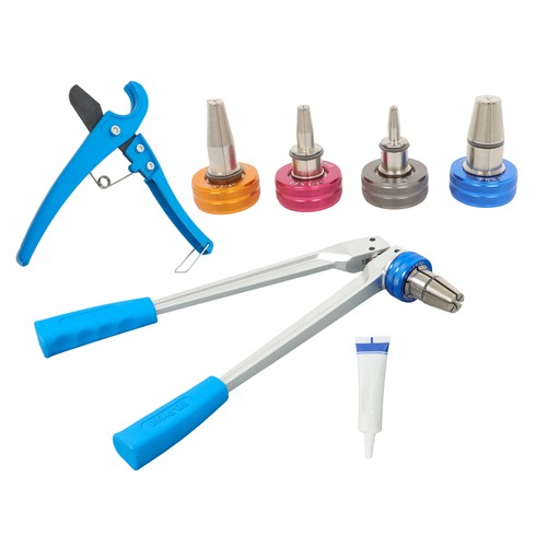 DURAFORCE Precision Manual PEX Pipe Expander Tool Kit Expansion Heads W/ 3/8",1/2",3/4",1"