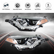 DURAFORCE Halogen Front Headlight Lamps Chrome For Toyota Corolla 2014-16 Left+Right Side