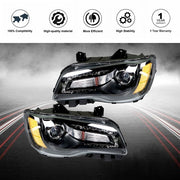 DURAFORCE Headlight Black Pair Projector For Chrysler 300 11-14 Passenger + Driver Side