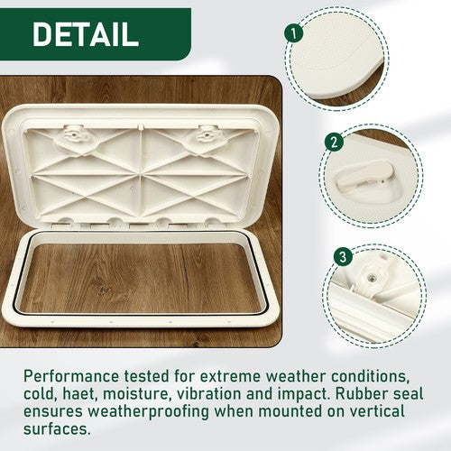 DURAFORCE 24"X14" White Marine Boat Hatch Deck Access Hatch Lid 180 Hinge Recessed Handle