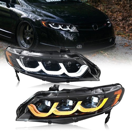 DURAFORCE Full LED Headlights For Honda Civic 2006-2011 Sequential Headlamp Assembly Pair