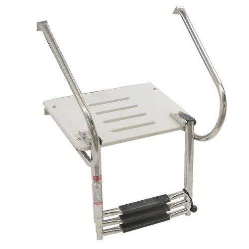 DURAFORCE USA 3-step Stainless Steel Ship Ladder With Platform Marine With Telescoping