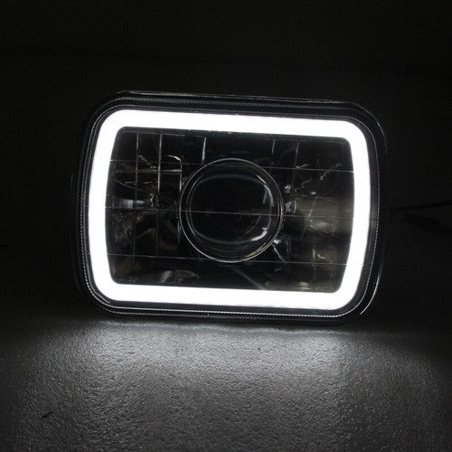 7" Inch 7X6 LED White CCFL Halo Diamond Cut Gray Lens Projector Headlights