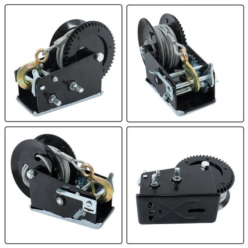 DURAFORCE Winch Steel+Polyester Black 3500lbs 33ft 4:1/8:1 26mm Hook Bidirectional Ratchet