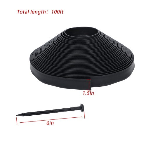 DURAFORCE Garden Edging Landscape Edging with 60 Spikes for Lawn 1.5 Inch 100FT Black