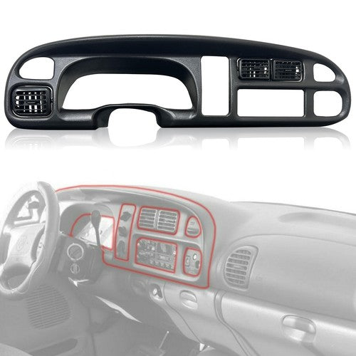 Black Dash Bezel Cover Overlay with Vents for Dodge Ram Pickup 1998 to 2001