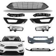 DURAFORCE Chrome Black Complete Front Bumper Cover+Grill Set For Ford Focus 2015-2018