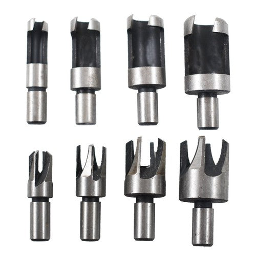 DURAFORCE 8X Carbon Steel Wood Plug Hole Cutter Dowel Maker Cutting Shank Drill Bit Set