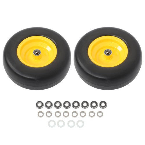 DURAFORCE 2Pcs 13x5.00-6 Flat Free Lawn Mower Tire And Wheel Solid Smooth Tread Yellow Rim