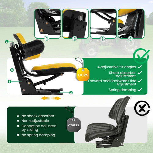 DURAFORCE Yellow Tractor Suspension Seat Fit For John Deere 2350 2355 2440