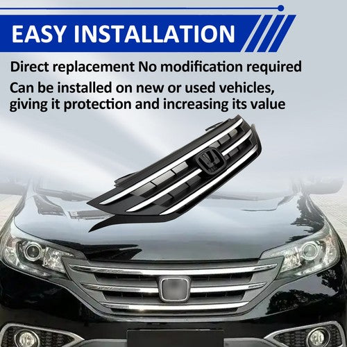 DURAFORCE ZZ2V00502 Front Bumper Upper Grille Grill w/Chrome Trim for Honda CRV 2012-2014