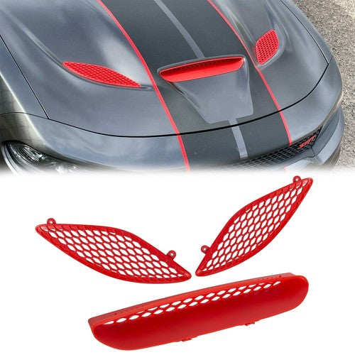 3Pcs Red Hood Bezel Insert Trims For 2015-20 Dodge Charger 68202462AD 68202581AC