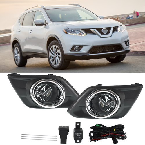 DURAFORCE Pair For 2014 2015 2016 Nissan Rogue Clear Fog Lights Lamp w/Bulb +Switch +Bezel