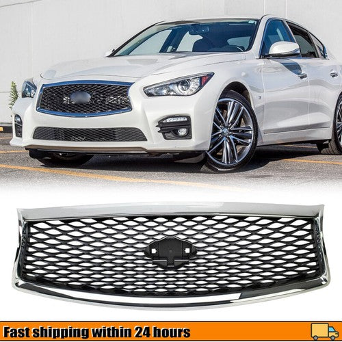 DURAFORCE For 2014 2015 2016 2017 Infiniti Q50 Chrome Front Bumper Grille Grill Assembly