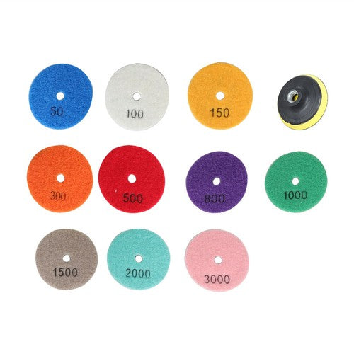 DURAFORCE Diamond Polishing Pads 3 inch Wet/Dry 10 Piece Set Granite Stone Concrete Marble