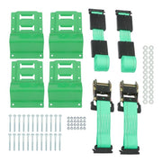 DURAFORCE Heavy Duty E Track System 2 Ratchet Straps 4 Wheel Chocks Mounting Kit Green