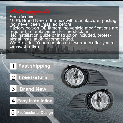 DURAFORCE Driver+Passenger Side Fog Lights w/Bulbs+Wiring For Toyota Sienna LE 3.5L 11-17