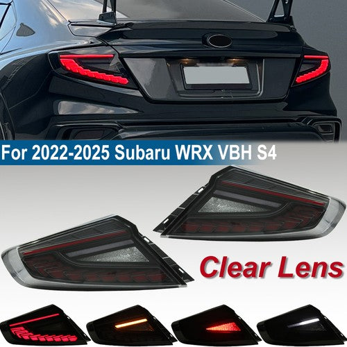 DURAFORCE Pair Rear LED Dynamic Tail Lights Clear Lens Red Bar For 2022-2025 Subaru WRX