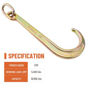 DURAFORCE (2)15" Inch J Hook with Chain Link Tow Axle Strap Wrecker Clevis WLL G70 5400LBS