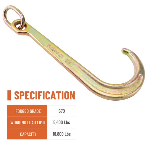 DURAFORCE (2)15" Inch J Hook with Chain Link Tow Axle Strap Wrecker Clevis WLL G70 5400LBS