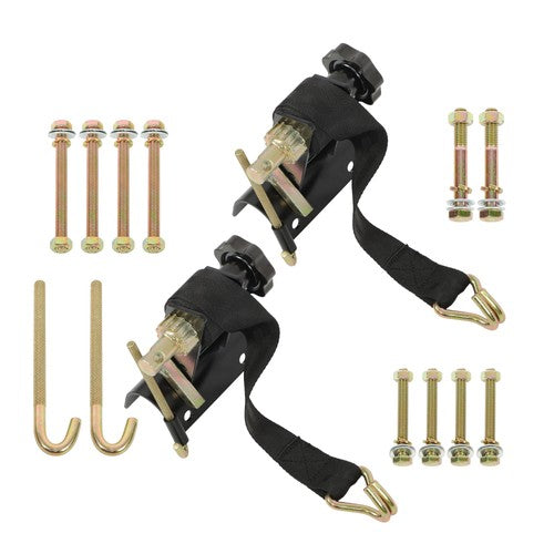 DURAFORCE 2 × Ladder Rack Ratchet Straps w/ J-Hook 1.5"×7.5' Black Retractable Ratchet Tie