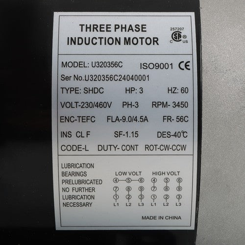 DURAFORCE 3450RPM General Purpose Three Phase Motor 230V/460V CW/CCW TEFC 2Pole 60HZ 3HP